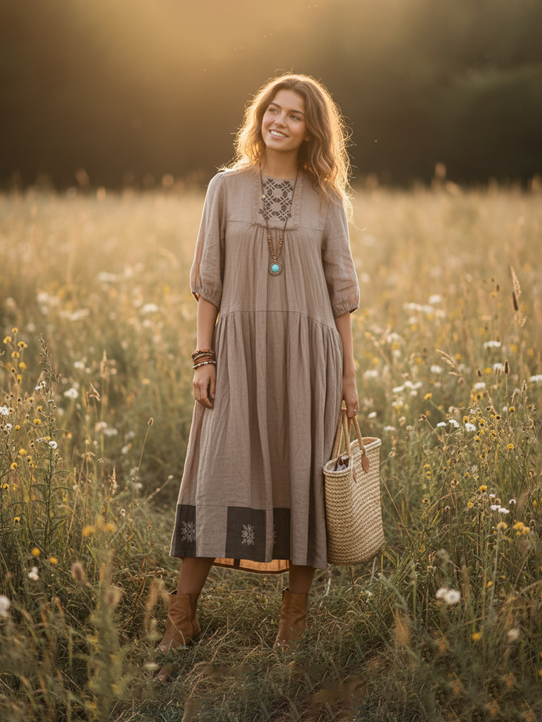 Варвара. Платье миди льняное с вышивкой в этностиле PL-422528