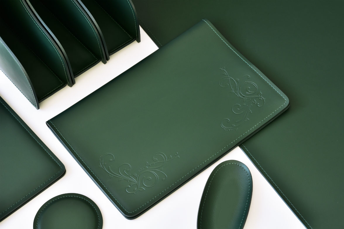 зеленый настольный набор кожа натуральная