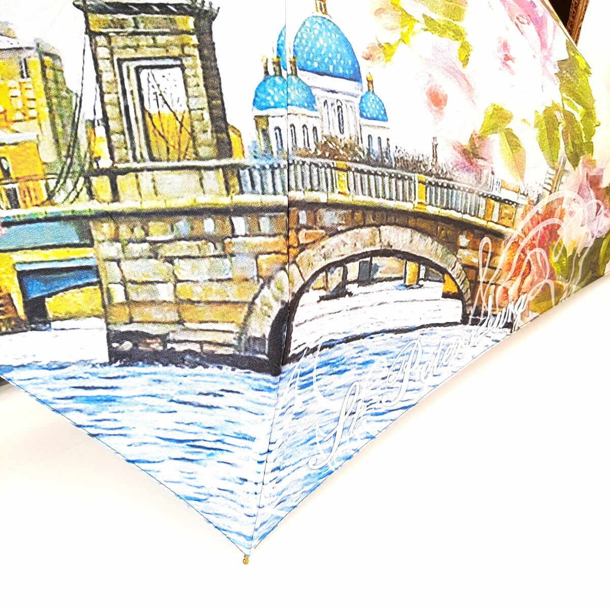 плоский мини зонт Ламберти Санкт Петербург с розовой ручкой