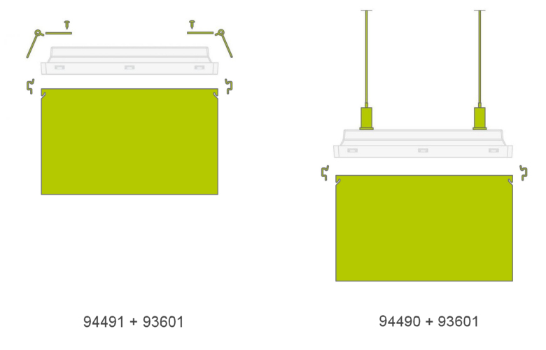 Комплекты для встраиваемого и подвесного монтажа потолочного эвакуационного светильника черного цвета Vella LED DS Black