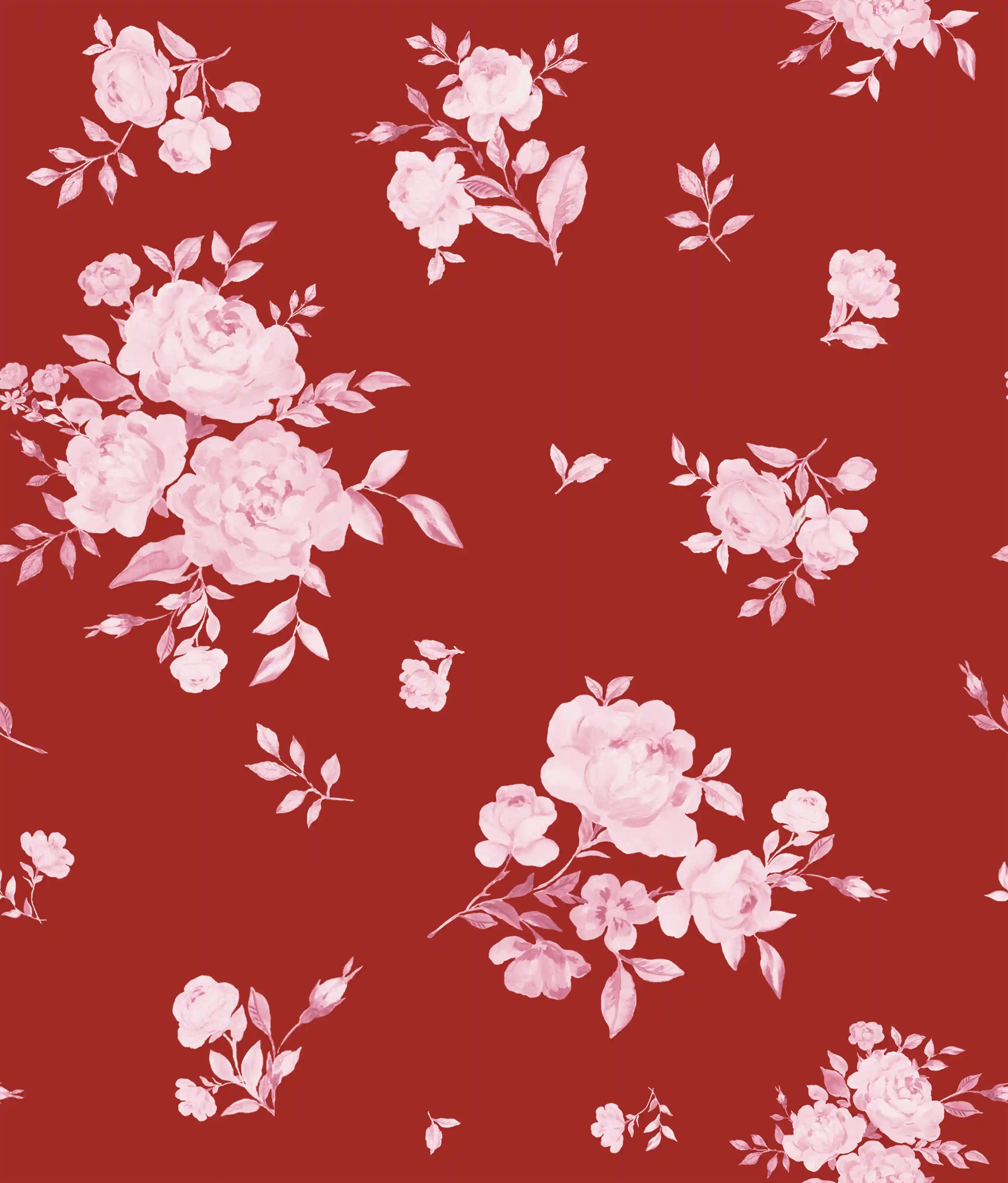 Красный, крупные розовые цветы