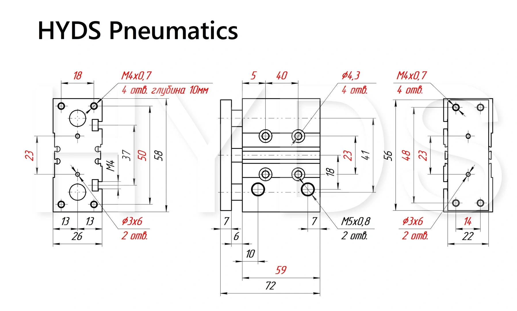 Чертёж пневмоцилиндра MGPM12-30Z Размеры пневмоцилиндра MGPM12-30Z