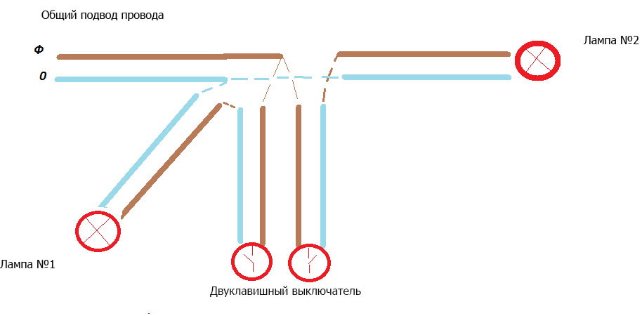 Подключение двухклавишного выключателя на две точки 3 провода схема