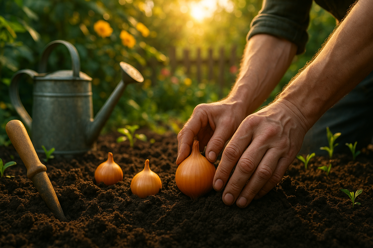 Посадка крупного репчатого лука весной на грядке с подготовленной почвой