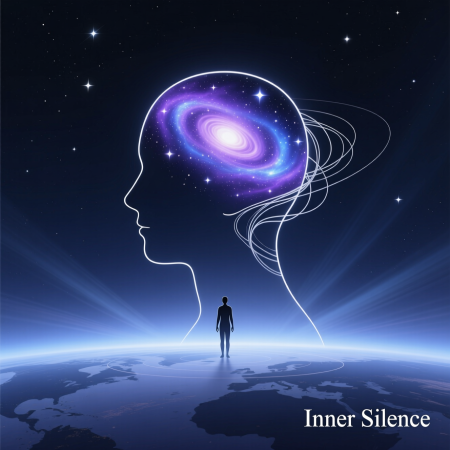 <img src="inner-silence-galaxy.jpg" alt="Human silhouette with a peaceful galaxy inside the mind, symbolizing inner silence">