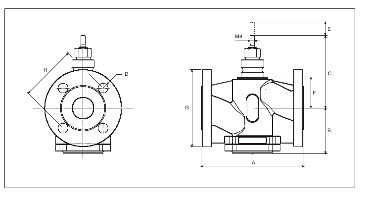 Размеры клапана  Schneider Electric V231-40-25