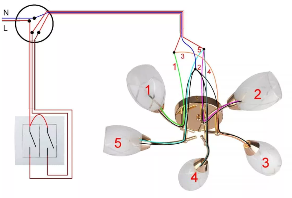 Схема 2 лампы 2 выключателя