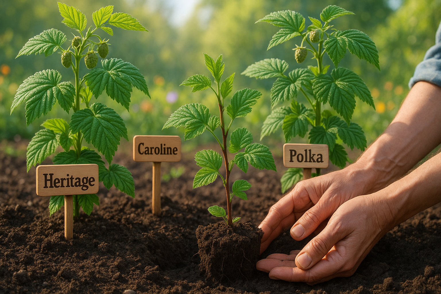 Посадка саженца малины в открытый грунт - подготовка лунки и укоренение растения