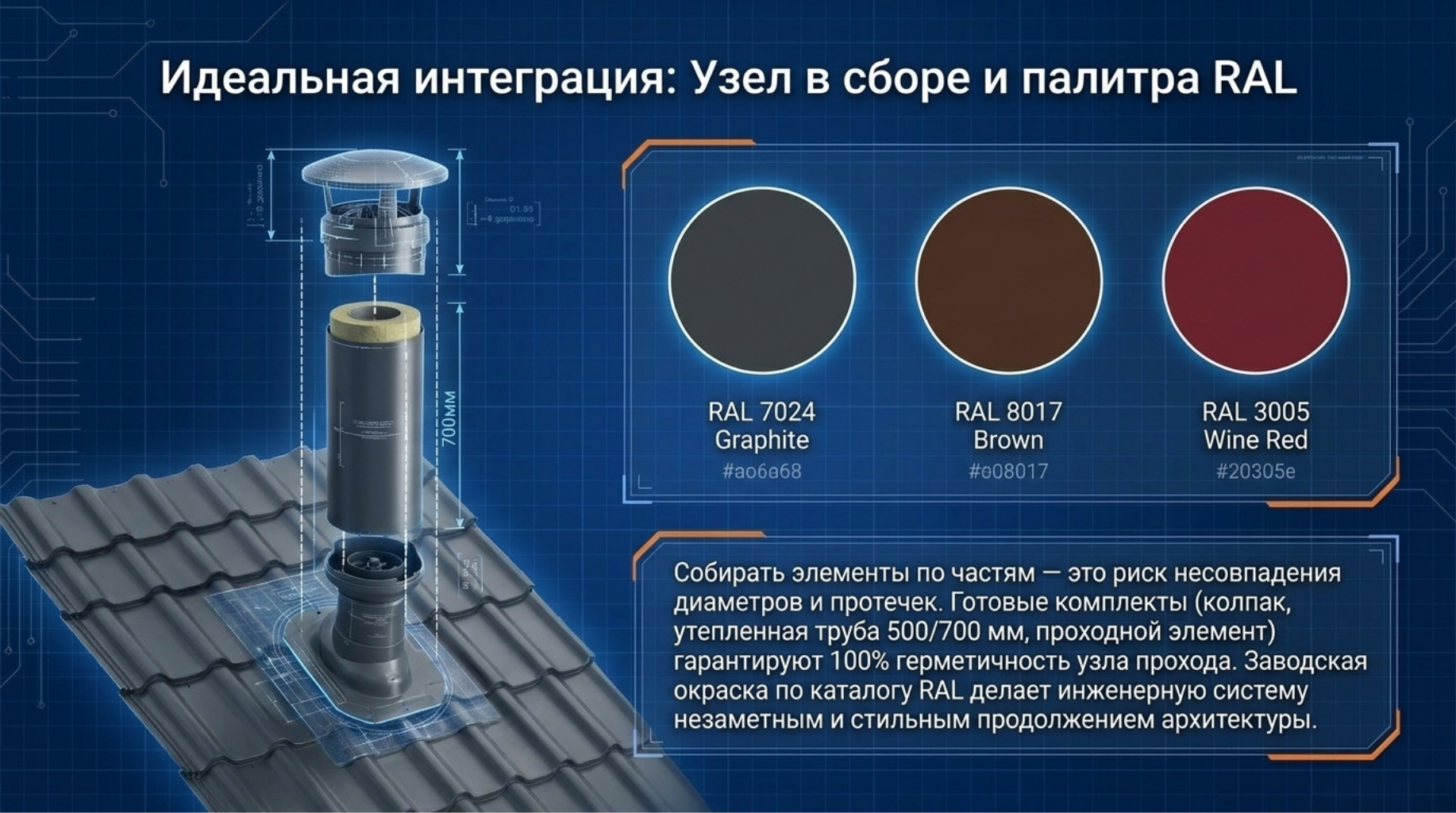 В нашем магазине Вы можете подобрать готовый комплект вентиляции под любую архитектуру крыши, цвет и тип кровельного покрытия