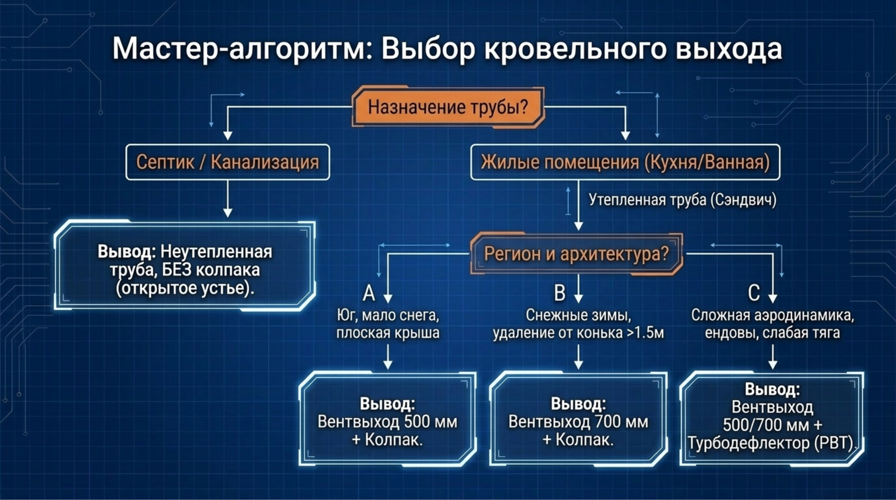 Простой алгоритм подбора вентиляционного выхода под Вашу крышу