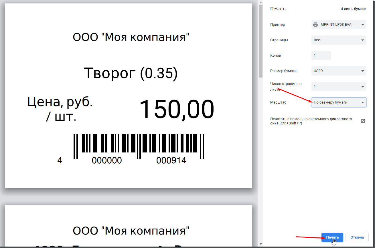 Термотрансферный принтер Mercury mprint lp58 в конфигурации eva и troster, картридж с портом mertech