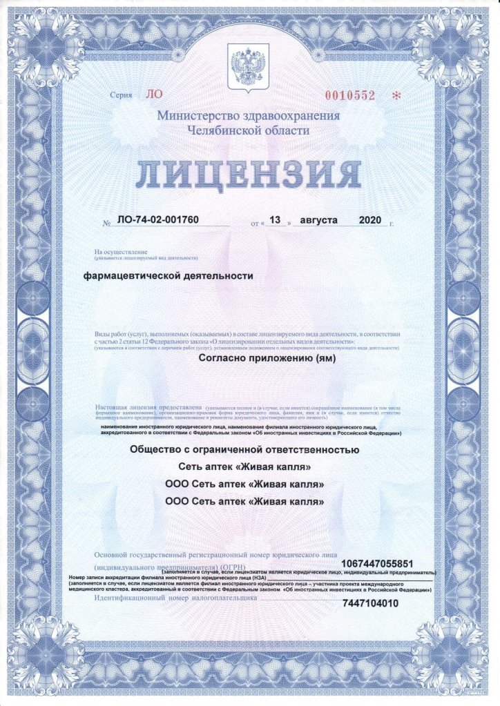 Лицензия, 1 страница