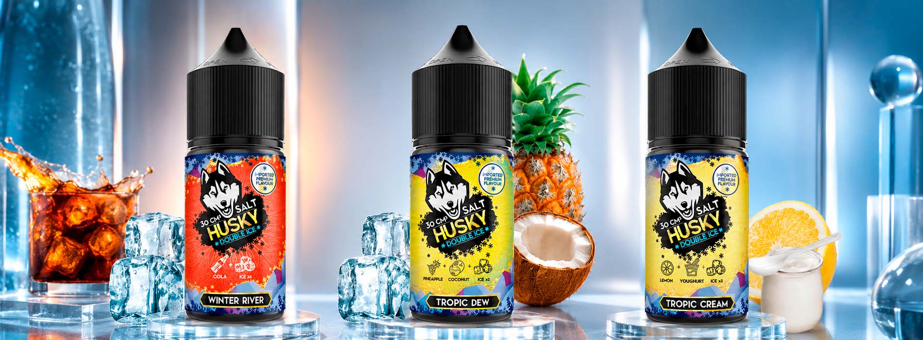 Холодные и фруктовые вкусы HUSKY IMPORT для солевых жидкостей Холодные и фруктовые вкусы HUSKY IMPORT для солевых жидкостей