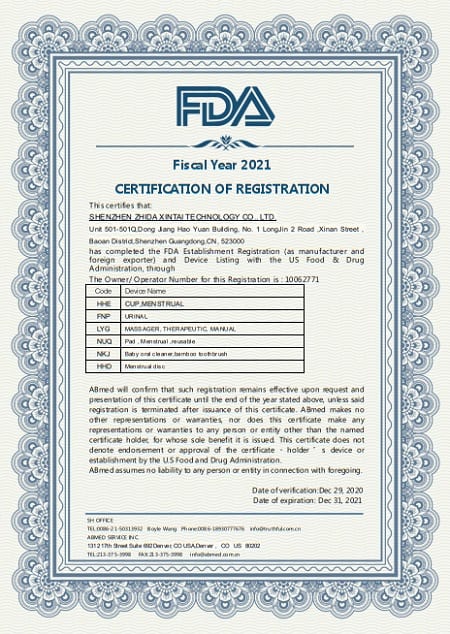 FDA Сертификат менструальные диски