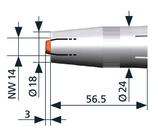 345P143673 Сопло газовое коническое 14,0/56,5мм ROBO