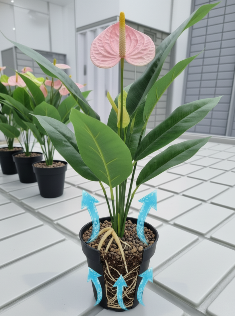 Вода напитывает почву и корни растения, нижний полив предотвращает гниение