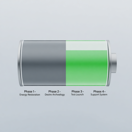<img src="career-change-energy-phases.jpg" alt="Career change process battery phases energy restoration desire archaeology test launch support">