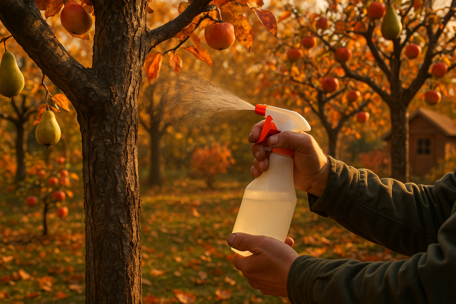 Опрыскивание плодовых деревьев осенью перед зимовкой с использованием карбамида и медного купороса