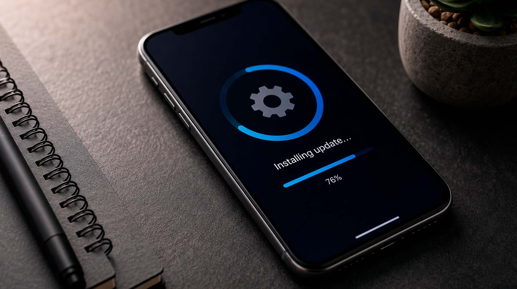 Пользователь выбирает время для обновления смартфона Пользователь выбирает время для обновления смартфона