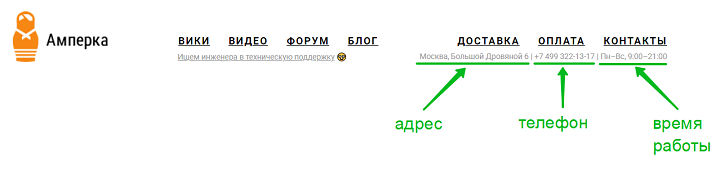 Время работы интернет-магазина и его адрес