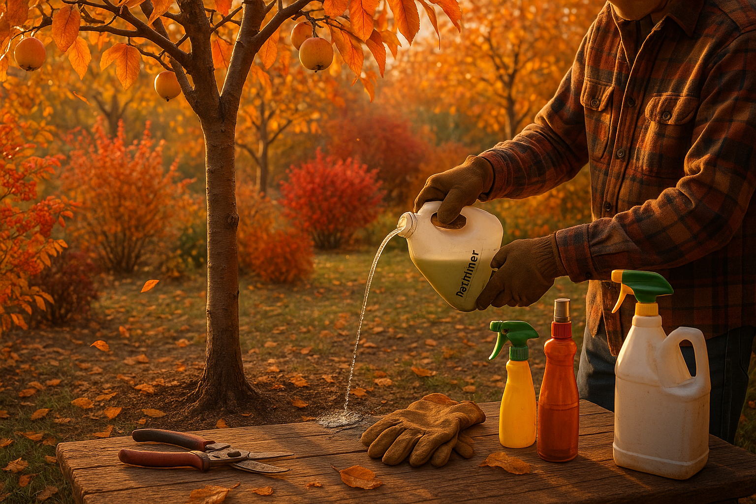 Опрыскивание плодовых деревьев осенью перед зимовкой с использованием карбамида и медного купороса