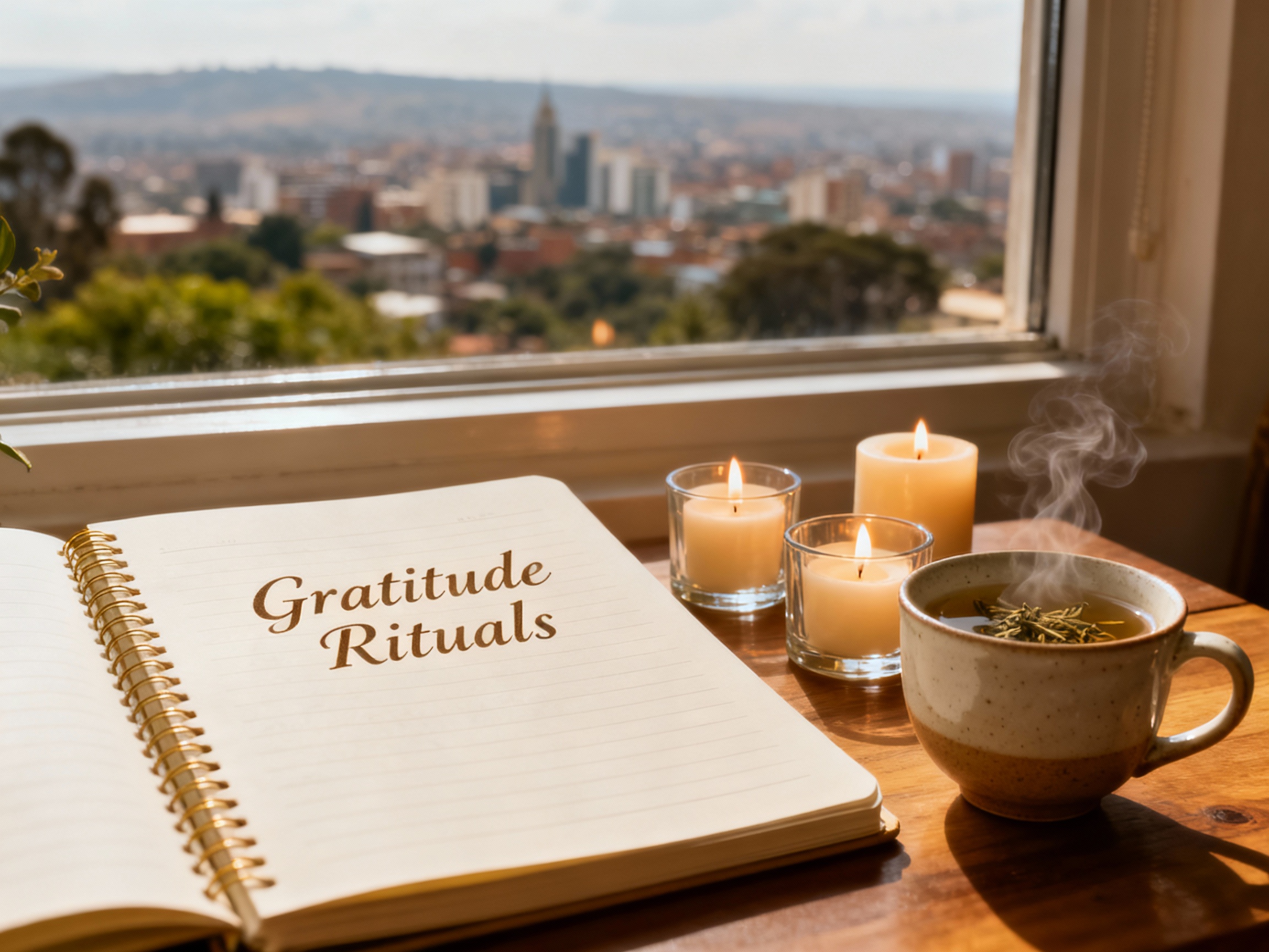 <img src="gratitude-ritual-ethiopia.jpg" alt="Addis Ababa gratitude rituals notepad herbal tea skyline candles">