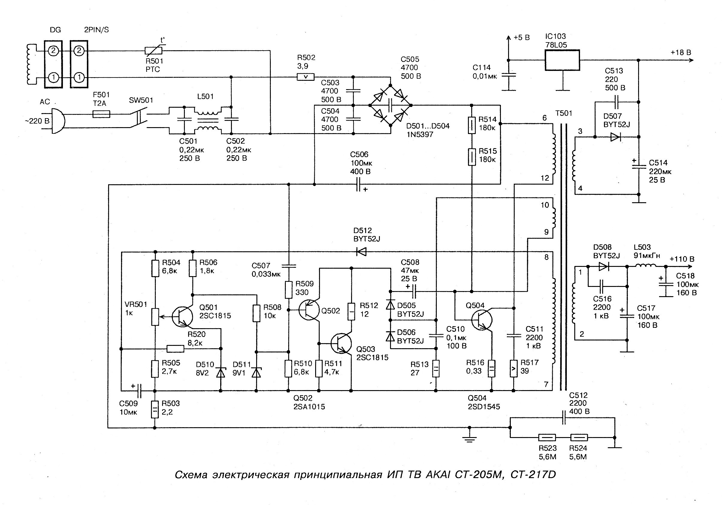 Телевизор Akai CT g215d схема блока питания