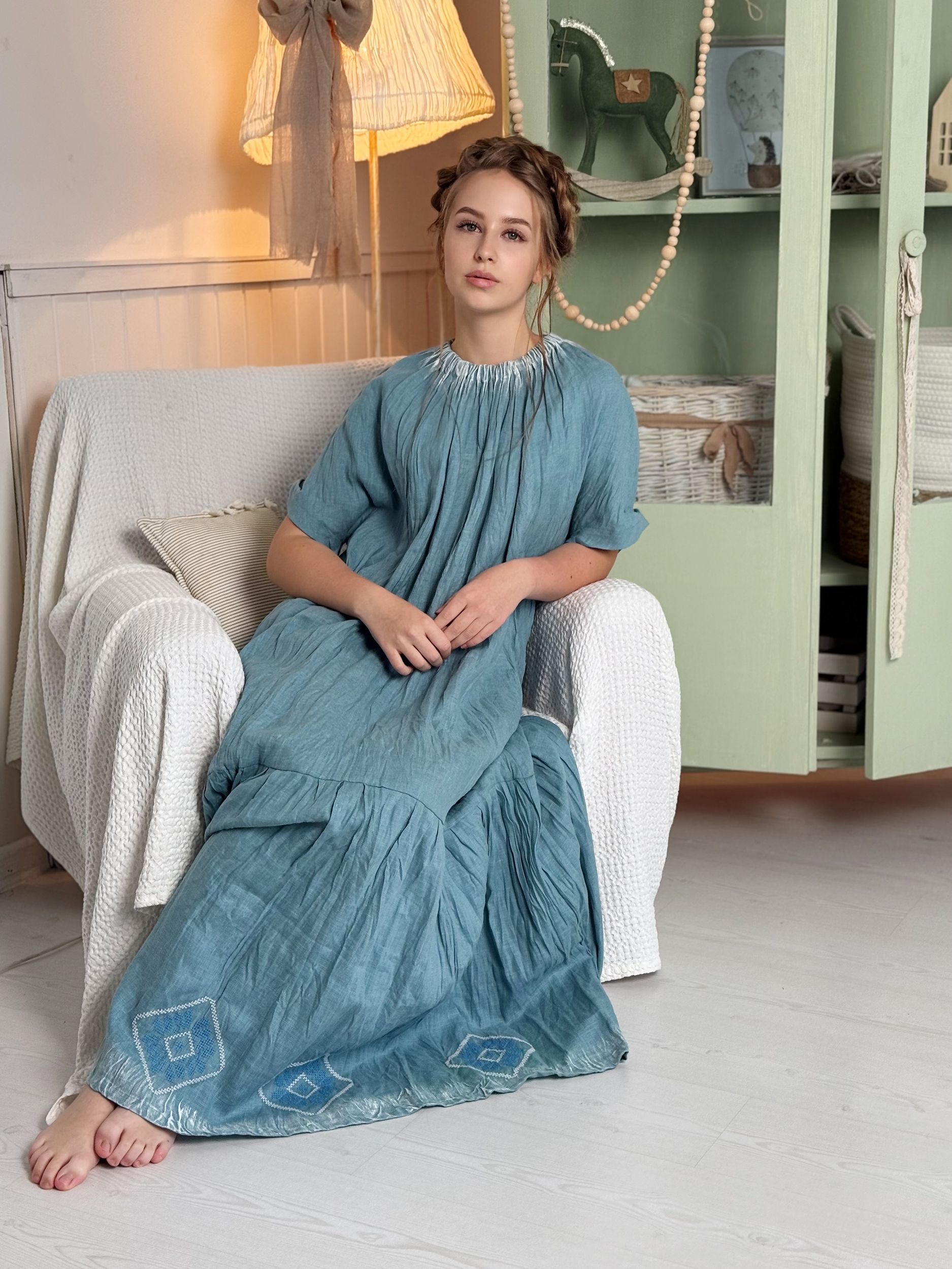 Радонька. Платье льняное макси с вышивкой в этностиле PL-422604. LinenBy Радонька. Платье льняное макси с вышивкой в этностиле PL-422604. LinenBy