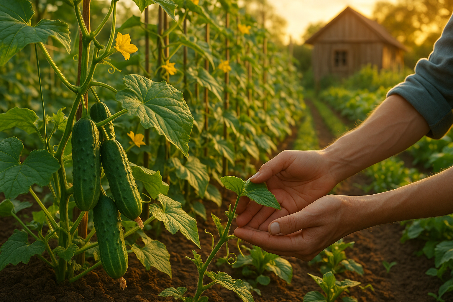 Огурцы на грядке, уход за огурцами
