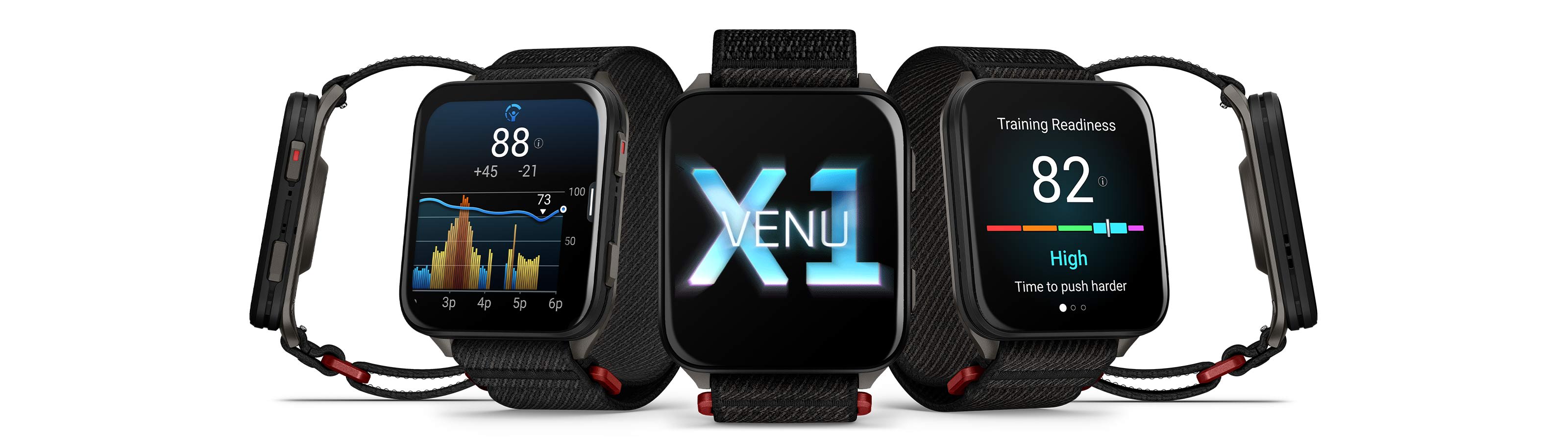 Умные часы Garmin Venu X1 мягкий золотой с титановой задней крышкой и нейлоновым ремешком цвета французский серый: официальное изображение