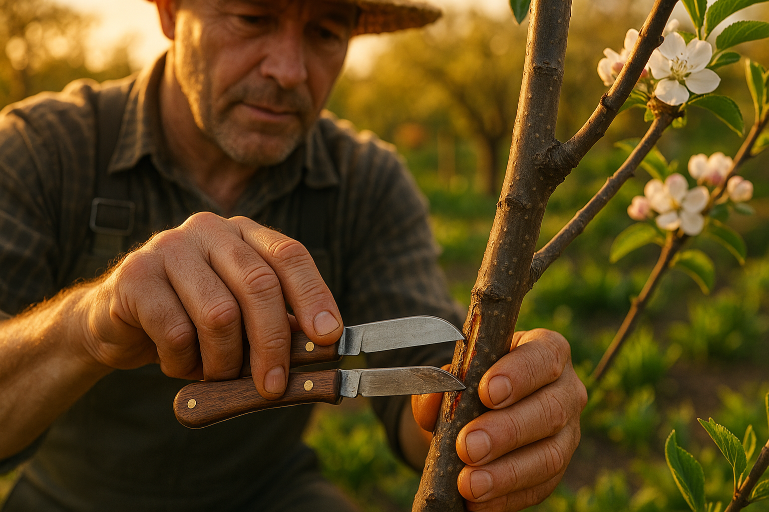 Двойной прививочный нож с двумя лезвиями и удобной рукояткой для садовых работ