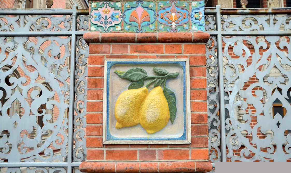 Имитация изразца из пенопласта, изображение 2 лимона на веточке