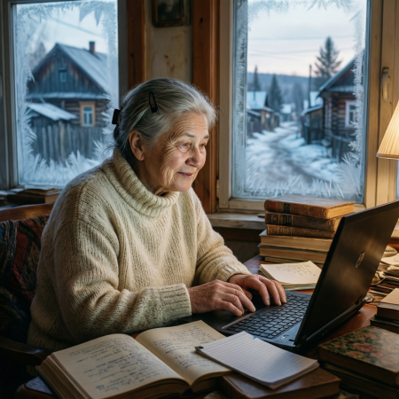 <img src="yakutsk-intellectual-club-elderly-online.jpg" alt="Elderly woman in Yakutsk engaged in online intellectual club discussion, developing mind and finding community in Republic of Sakha (Yakutia)">