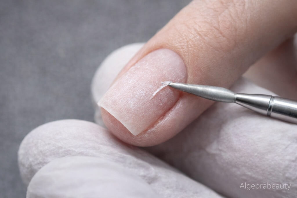 Обработка кутикулы фрезой во время аппаратного маникюра