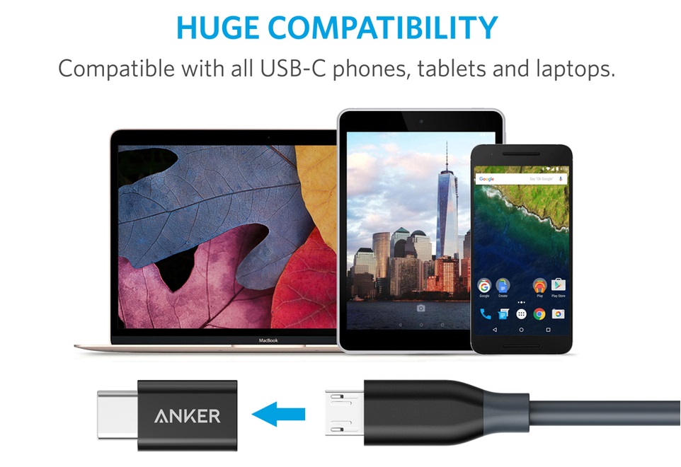 Anker [2-Pack] PowerLine USB-C to Micro USB Female Adapter