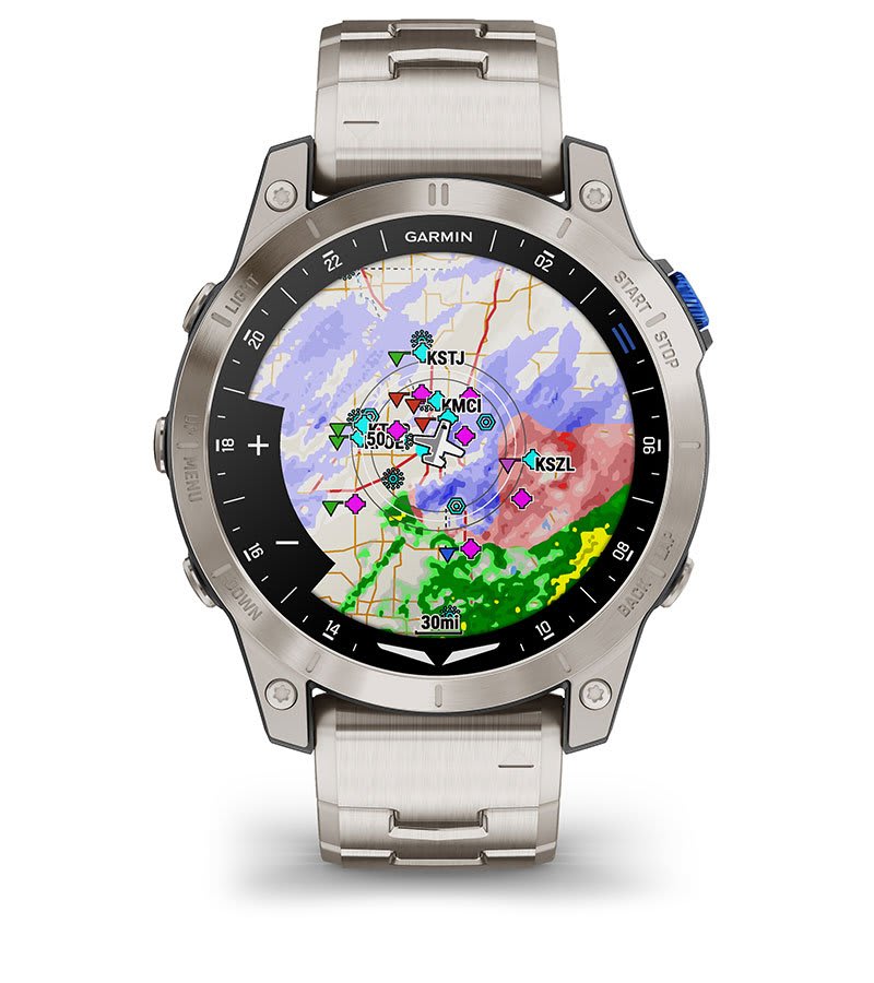 Умные авиационные часы Garmin D2™ Mach 1 с кожаным ремешком Оксфорд коричневого цвета: ИНТЕРАКТИВНАЯ АВИАЦИОННАЯ КАРТА