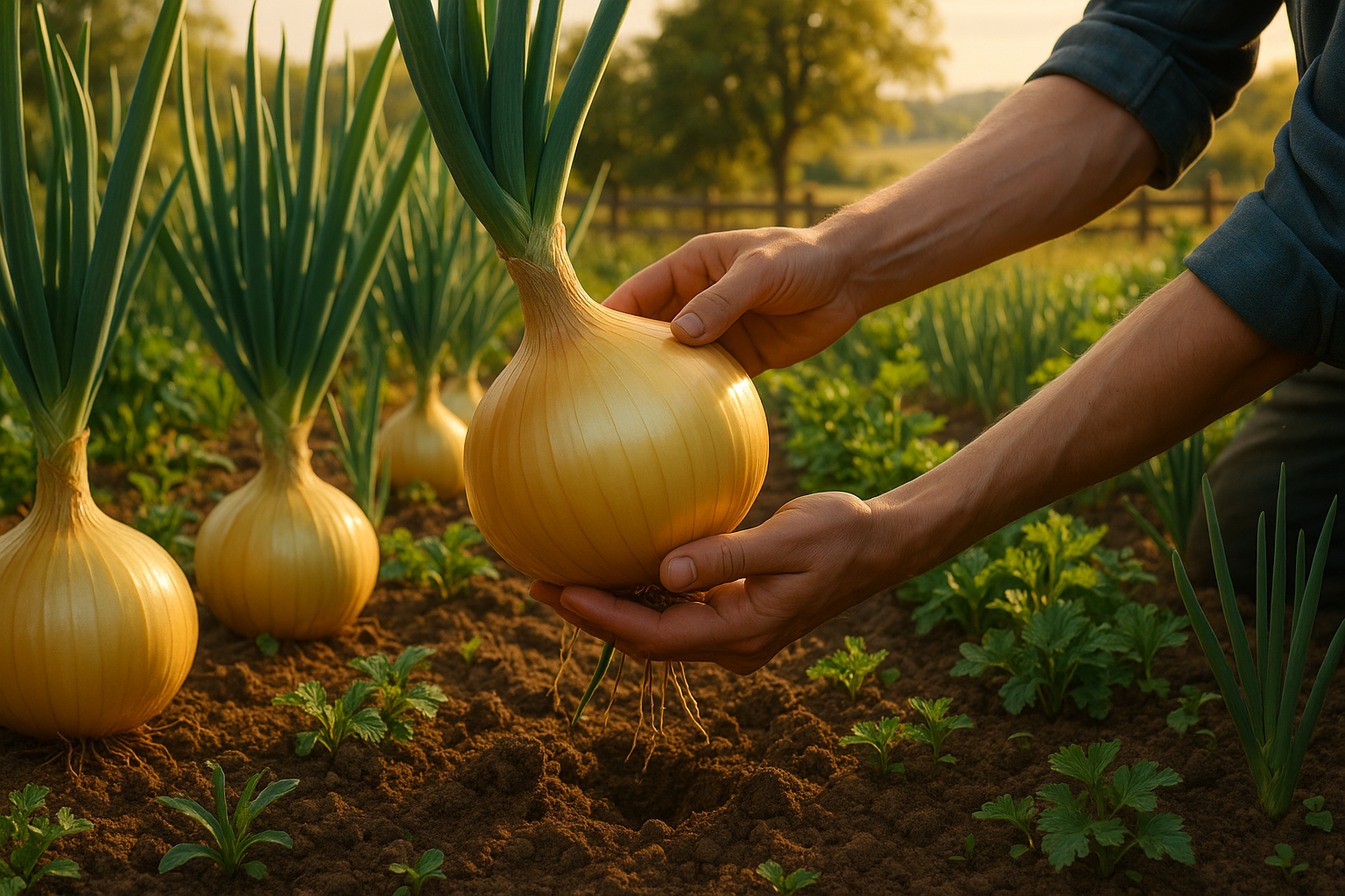 Крупные луковицы репчатого лука различных сортов на земле
