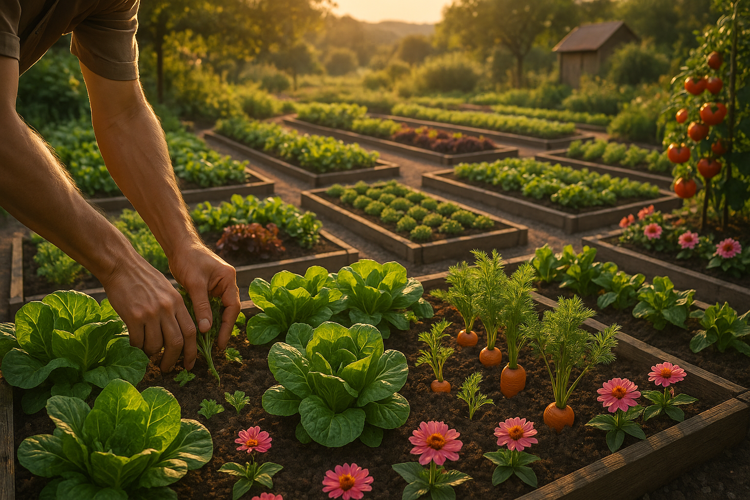 Схема красивого и функционального расположения грядок на участке