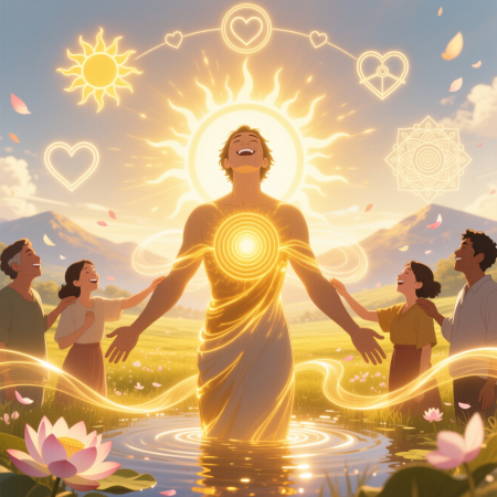 <img src="happiness-generator-human.jpg" alt="Person radiating inner happiness as a source of joy influencing others positively">