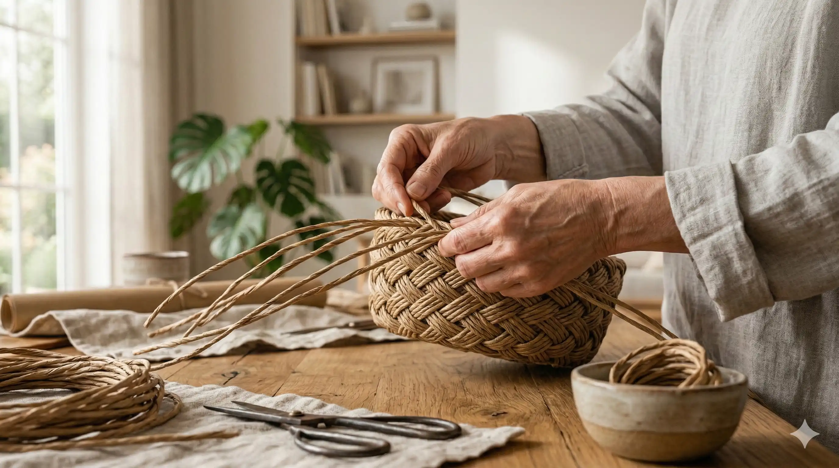 Процесс плетения из лозы руки мастера