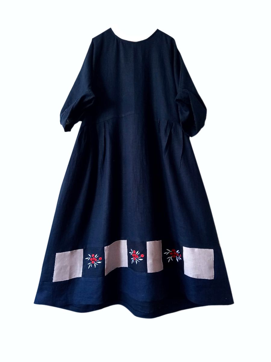 Клюква. Платье льняное макси с вышивкой PL-42-5387