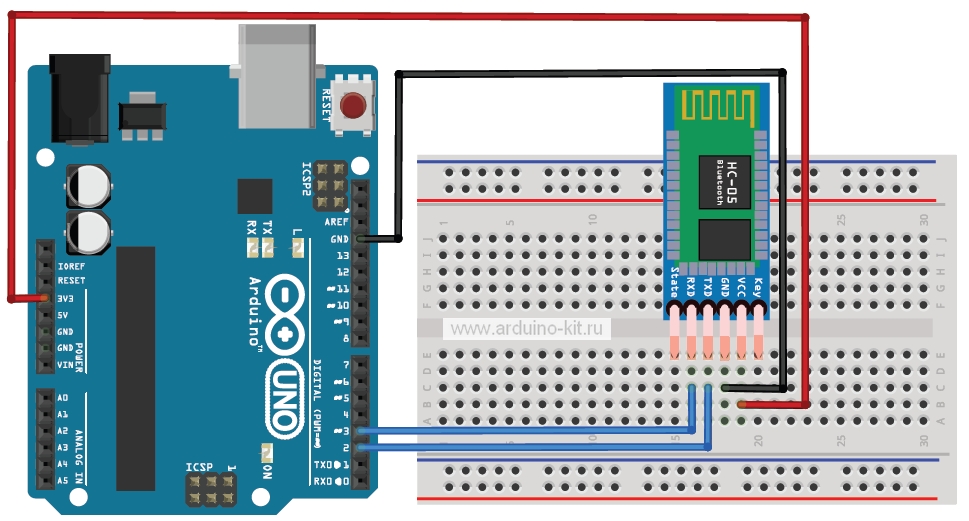Схема подключения модуля HC-05 к плате Arduino