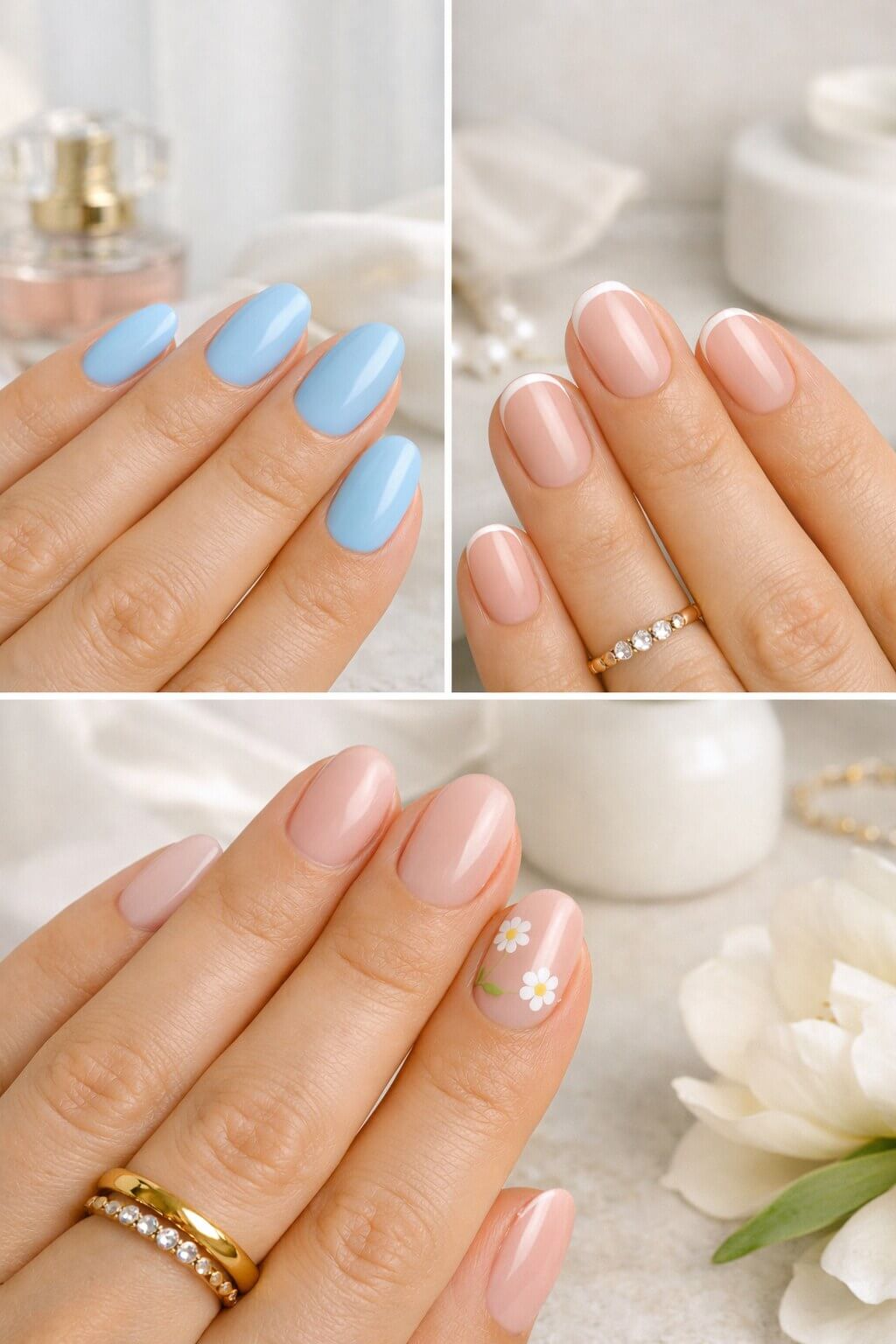 Тренды весеннего маникюра 2026 с baby blue, micro French и floral-акцентами