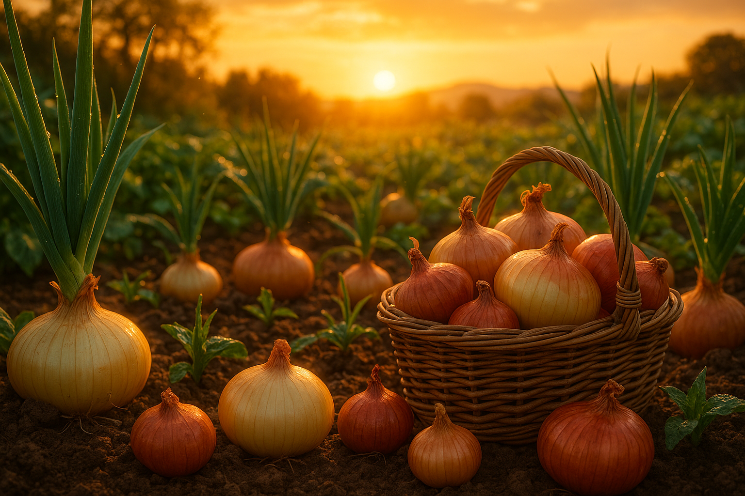 Крупные луковицы репчатого лука на грядке - результат правильного выращивания и ухода