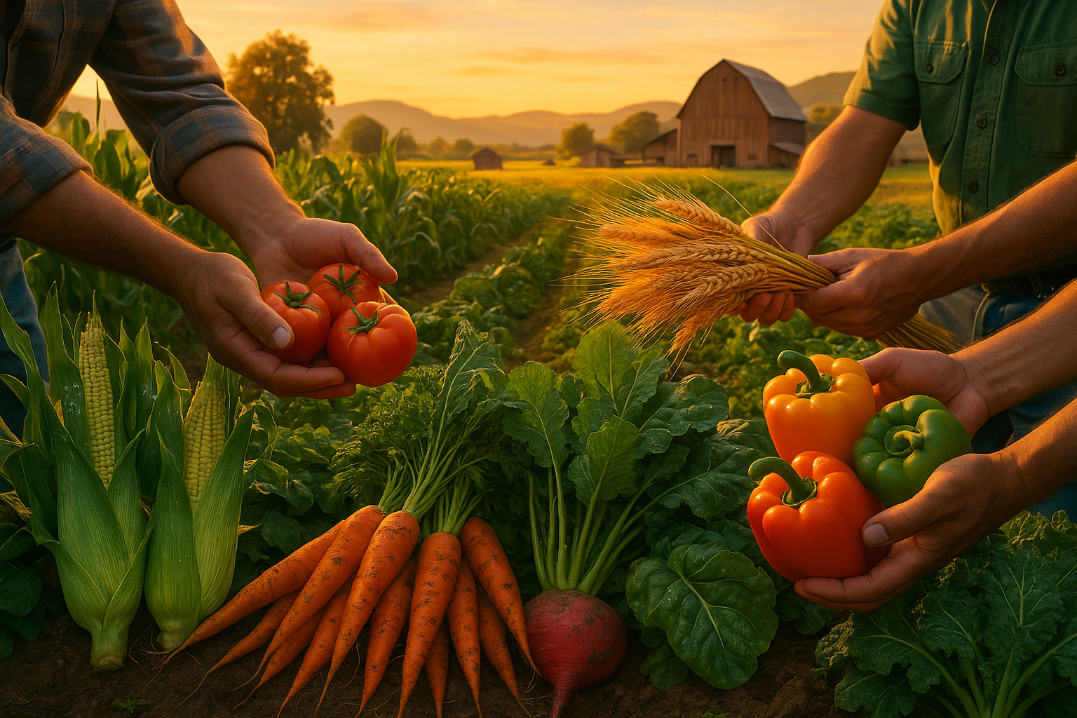 Осенняя уборка урожая: сбор свежих овощей и фруктов на даче в солнечный день