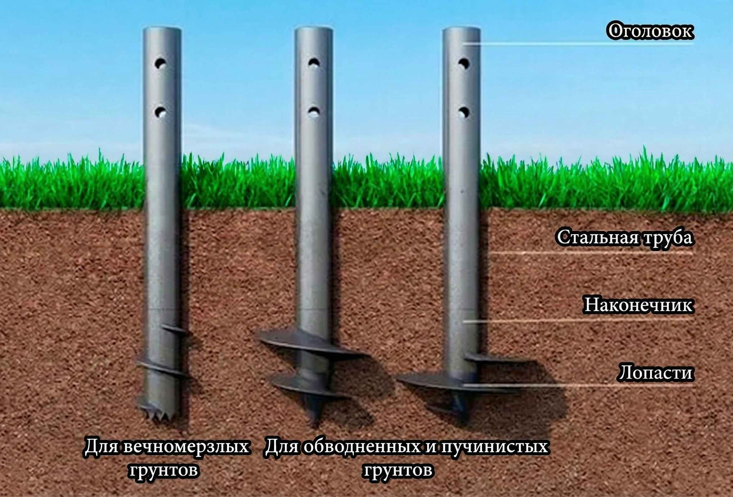 Разные анкера в грунте