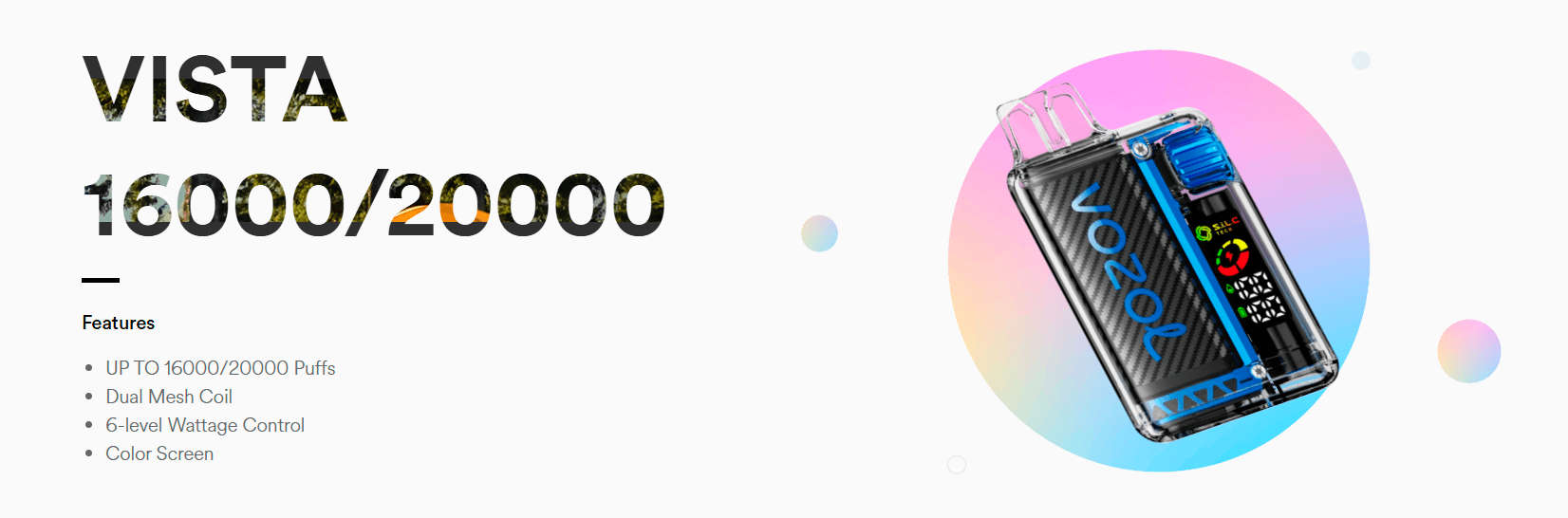 Характеристики одноразки Возол ВИСТА 20000