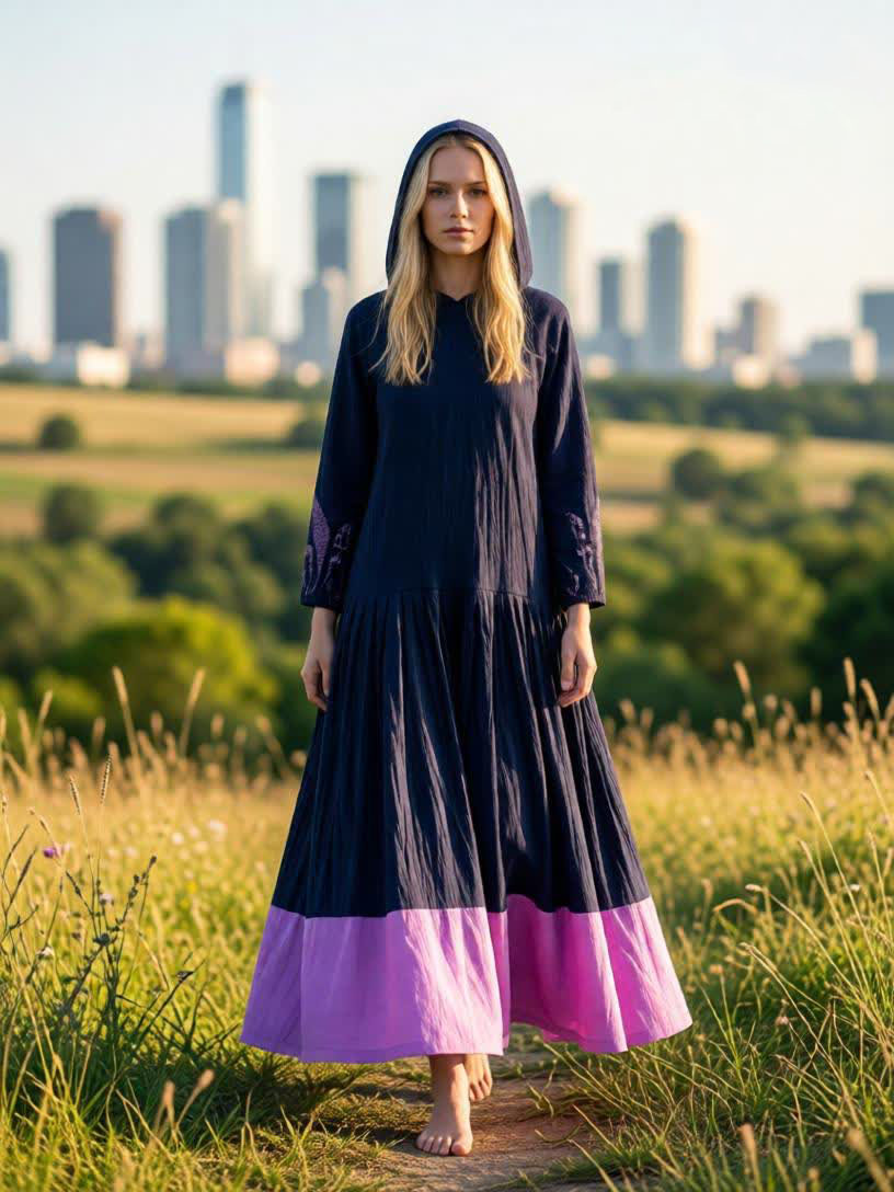 Иоанна. Платье льняное с капюшоном, вышивка по низу рукава PL-422608