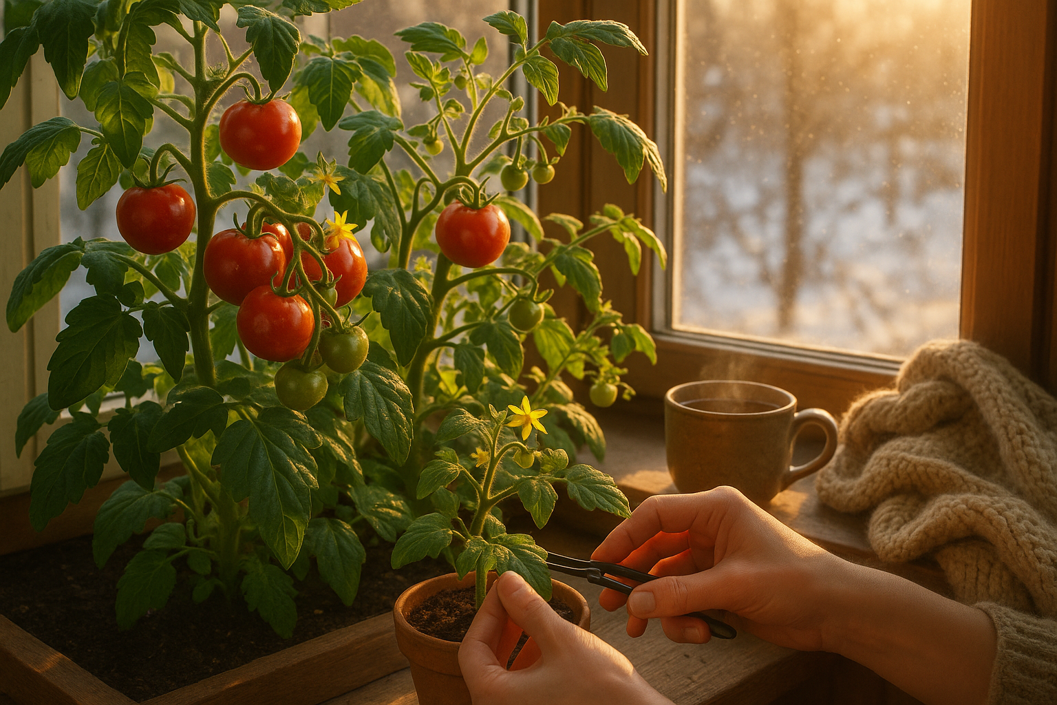Помидоры на подоконнике в горшке