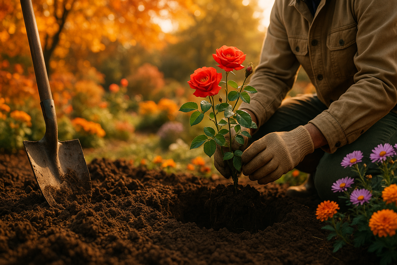 Пересадка розы осенью: выкопка куста с земляным комом и посадка в подготовленную яму